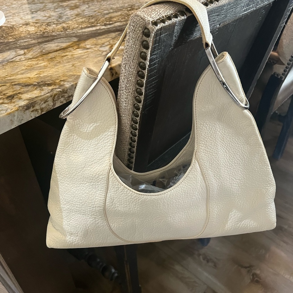 Furla Cream Pebbled Leather Shoulder Bag w/Silver HW EUC!